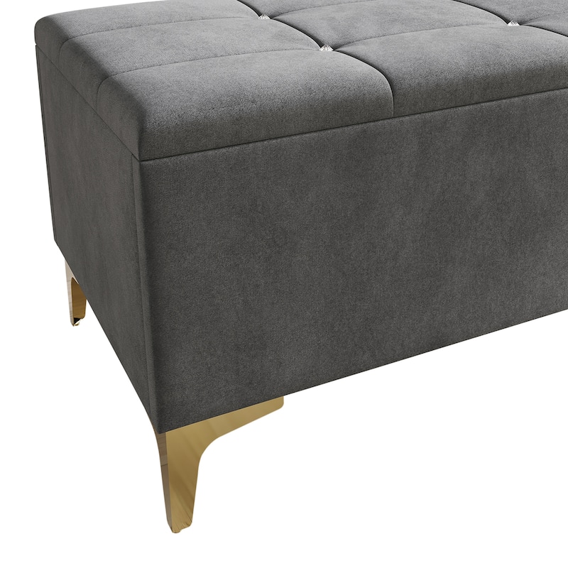 CraftPorch Glam Crystal Diamond Tufted Velvet Upholstered Bed with Storage Bench