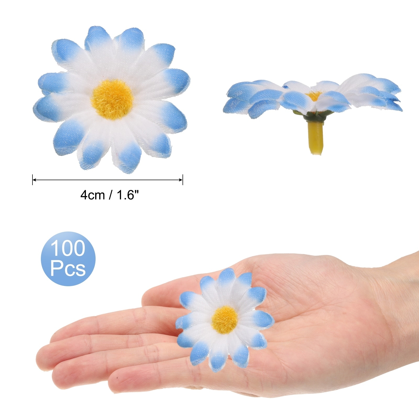 100pcs Artificial Daisies Flower Heads,1.6" Silk Fake Daisies, Black/Yellow