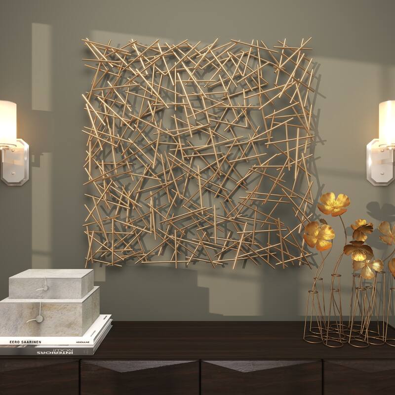 Metal Geometric Overlapping Lines Home Wall Decor - Gold - Roche River Decor