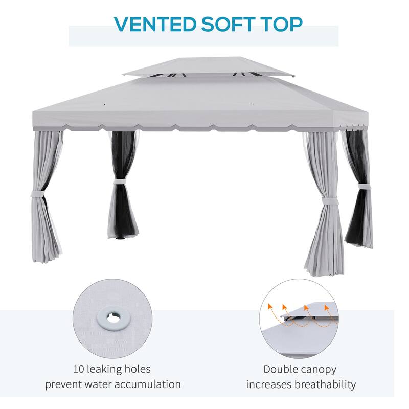 10' x 13' Outdoor Gazebo Canopy Shelter with Netting and Curtains