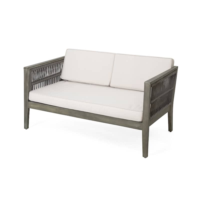 4-Pieces Acacia Wood Patio Furniture Set, Outdoor Coffee Table Conversation Set Deep Seating w/ Soft Cushion