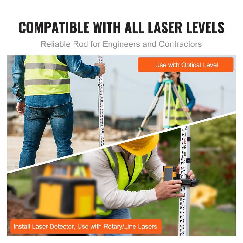 Aluminum Grade Rod, Telescopic Measuring Rod, Double-Sided Scale Leveling Rod Stick,Aluminum Alloy Survey Rod with Bubble Level