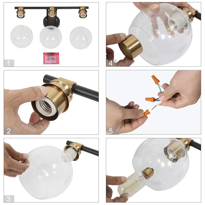 Iain Modern Black 3/4-Light Bathroom Vanity Lights Globe Seeded Glass Dimmable Wall Sconces