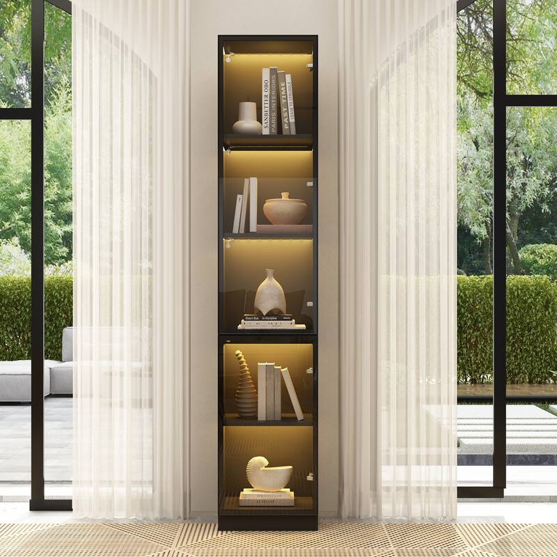 Tall Modular Display Storage Cabinet Bookcase w/Light Home Office