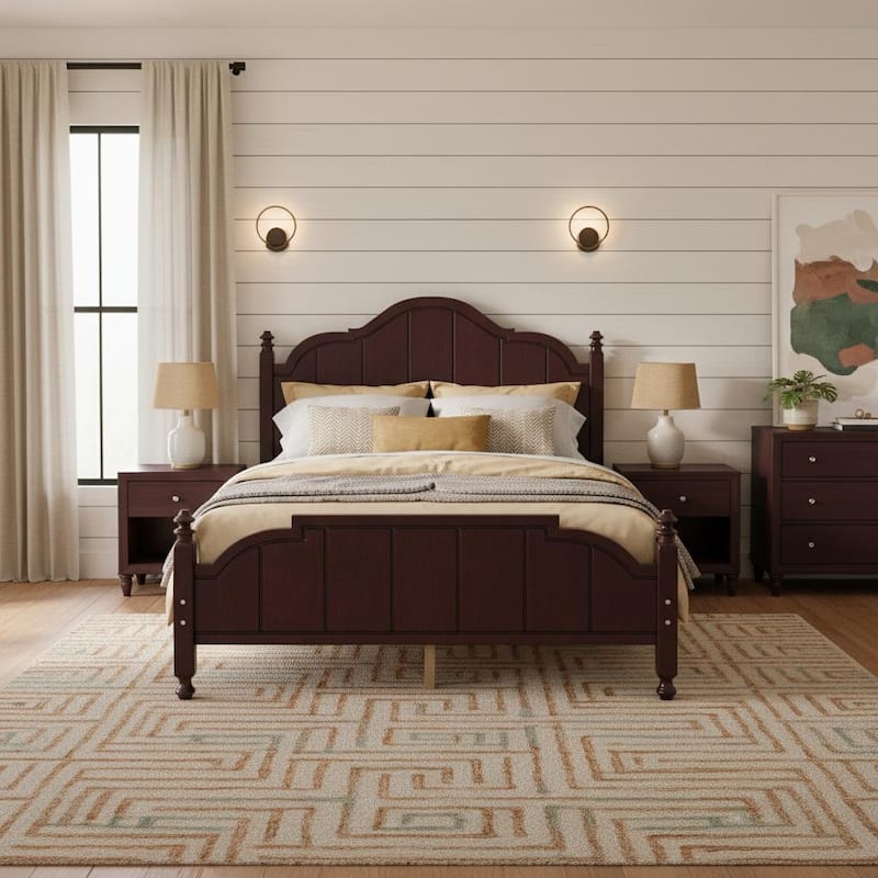 Wood Bed Frame with Sculpted Headboard by Harper&Bright Designs - Espresso - Queen