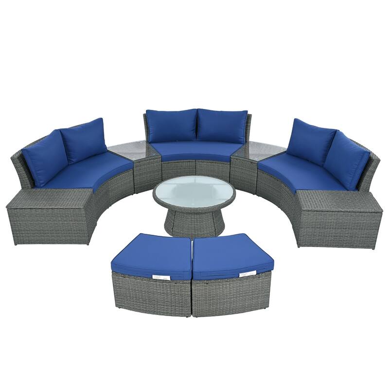 10-Pieces Half Round Patio Sofa Set with 1 Foffee Table