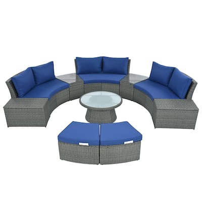 All Weather 10 Piece Outdoor PE Wicker Sectional Sofa Set Half Round Patio Rattan Conversation Set with Storage Box