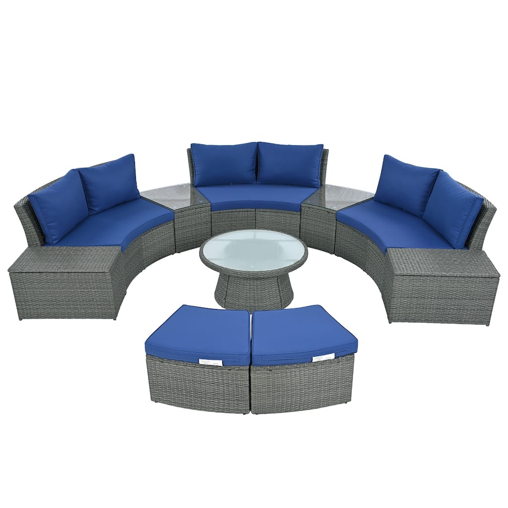 All Weather 10 Piece Outdoor PE Wicker Sectional Sofa Set Half Round Patio Rattan Conversation Set with Storage Box