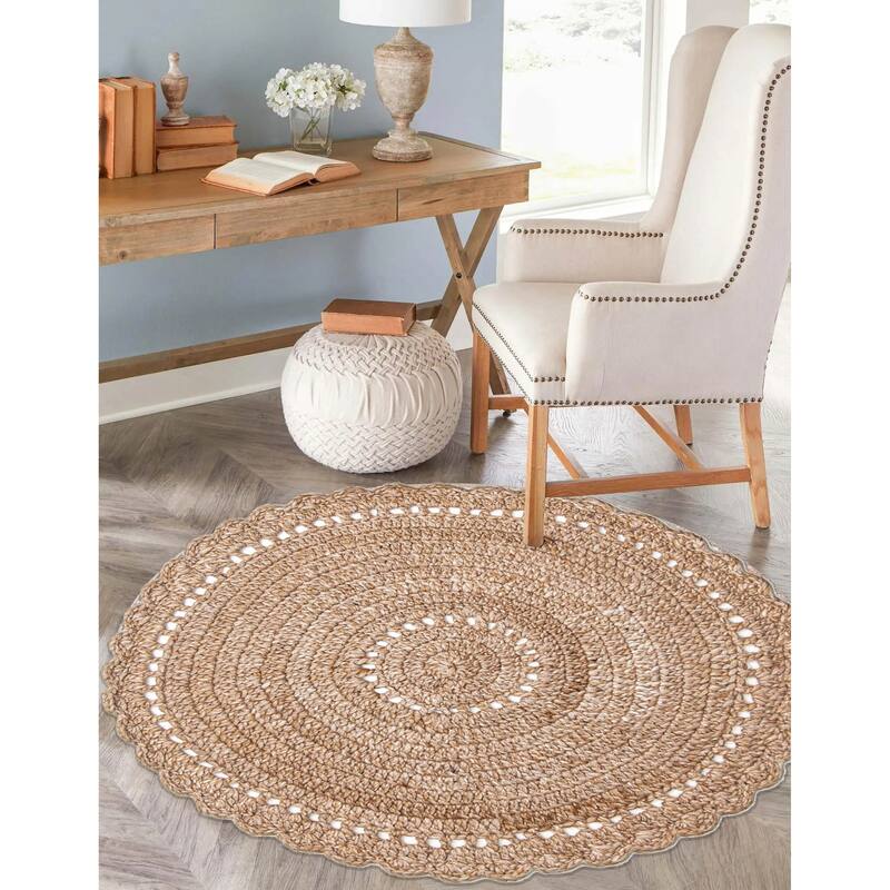 ECARPETGALLERY Braid weave Sienna Tan Wool Rug - 3'2 x 3'2