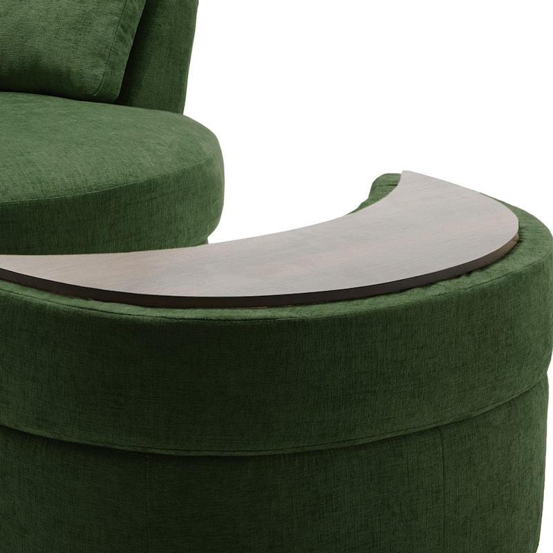 Upholstered Swivel Accent Chair with Wooden Tray Storage Ottoman