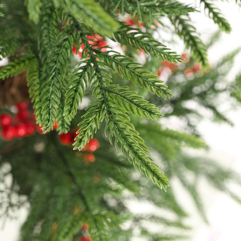 Glitzhome Christmas Greenery PE Dripping Pine Porch Tree with Pinecones and Red Berries