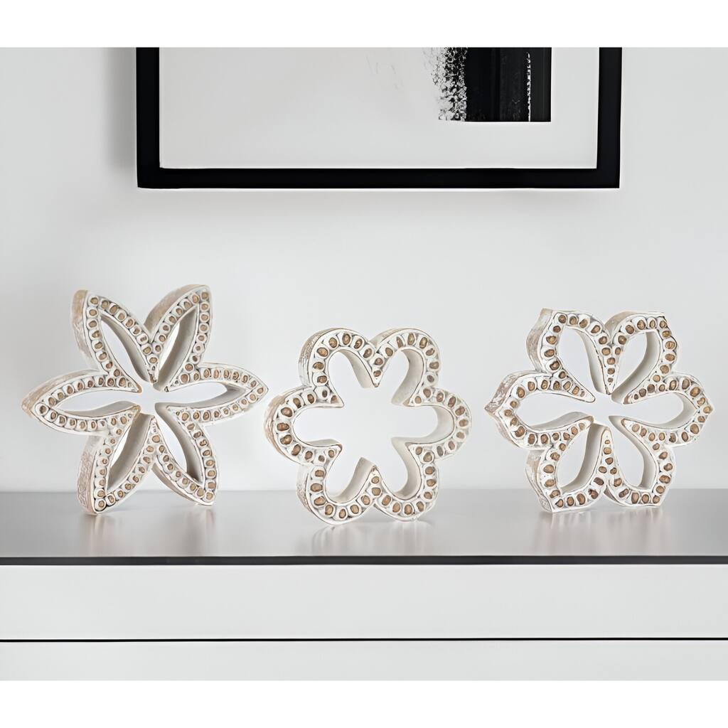 HomeRoots Set of Three 7" Brown And White Polyresin Tabletop Sculpture - 7' X '7' X '1.25