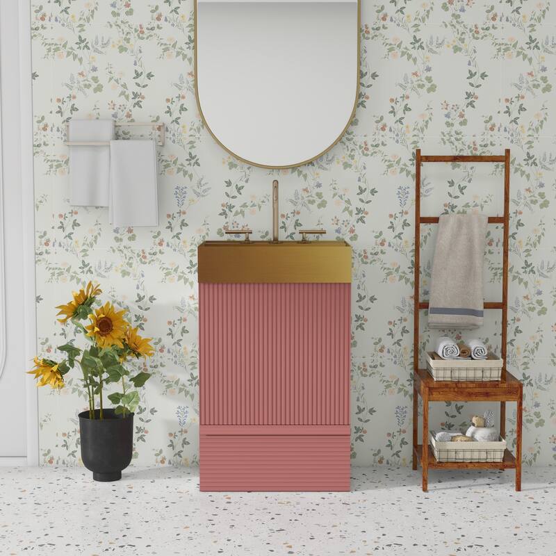 20"Bathroom Vanity with Stainless Steel Sink - Red