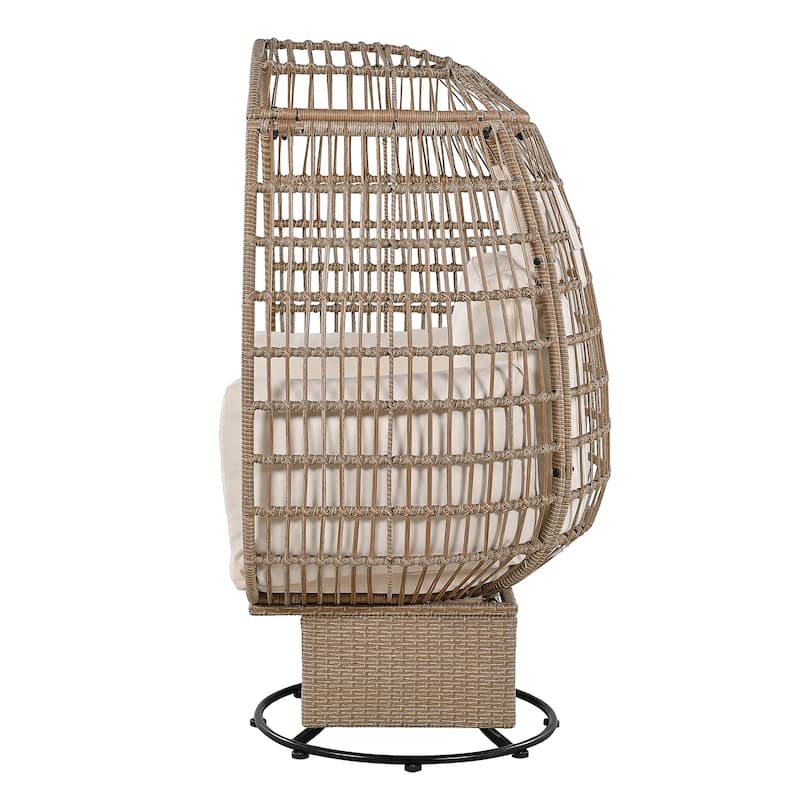 Outdoor Swivel Chair with Cushions, Rattan Egg Patio Chair with Rocking Function for Balcony, Poolside and Garden