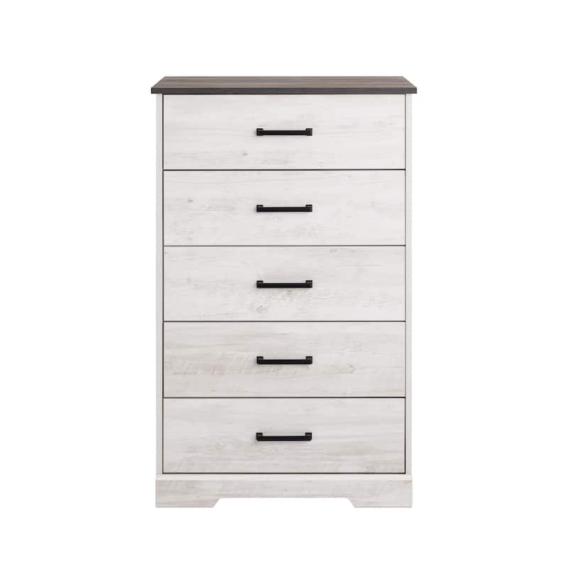 Prepac Rustic Ridge Farmhouse Chest, Wooden Bedroom Dresser with 5 Storage Drawers