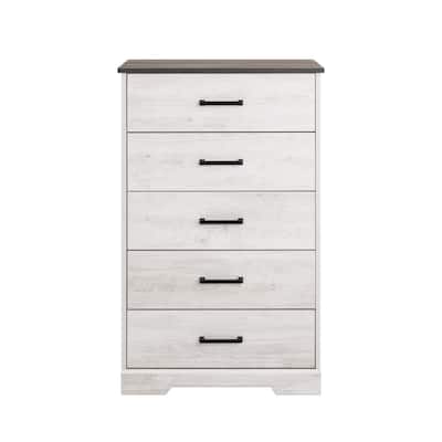 Prepac Rustic Ridge Farmhouse Chest, Wooden Bedroom Dresser with 5 Storage Drawers