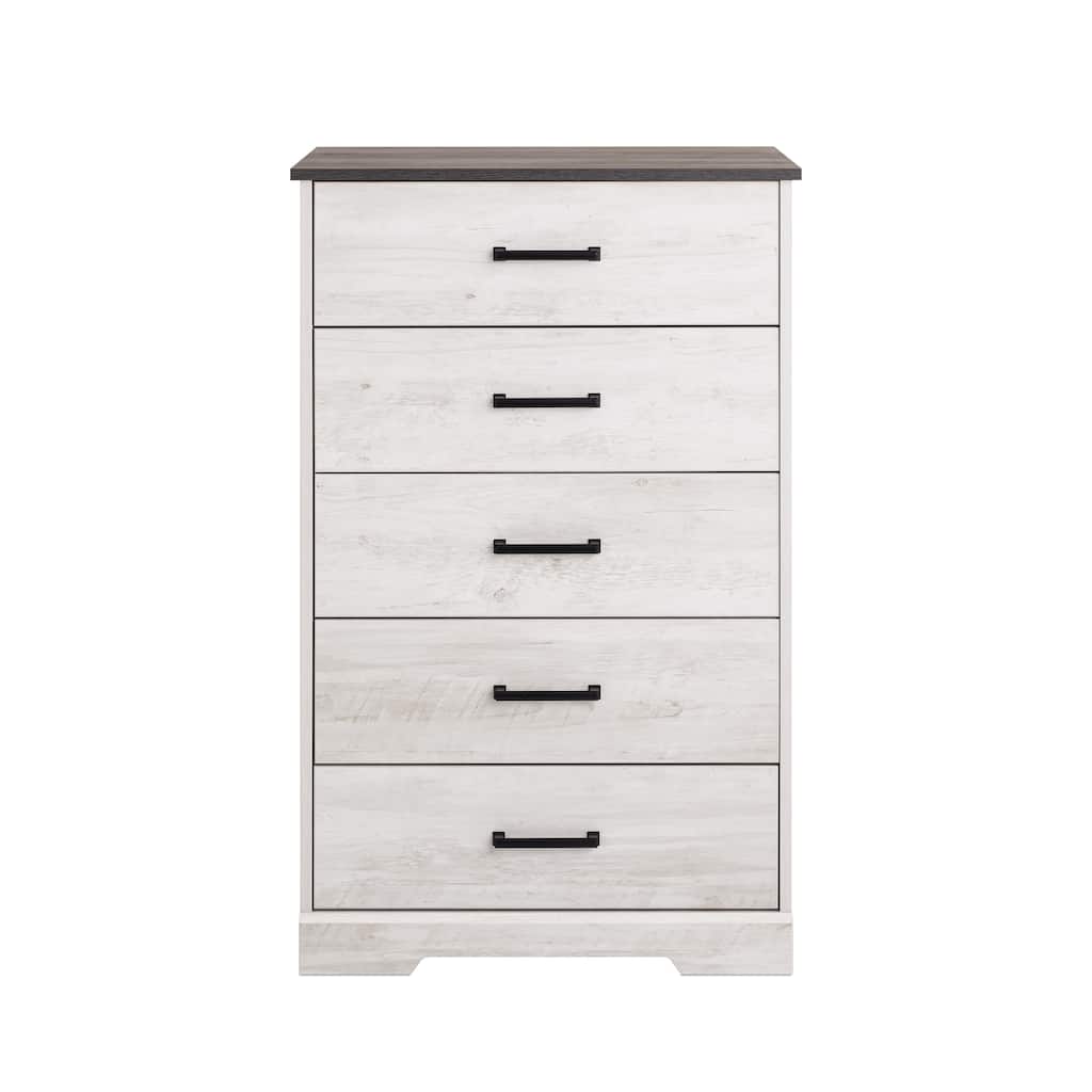 Prepac Rustic Ridge Farmhouse Chest, Wooden Bedroom Dresser with 5 Storage Drawers