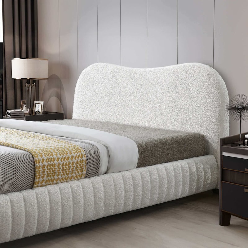 GDFStudio - Norme Modern Boucle Upholstered Low Profile Platform Bed - Cream - Queen