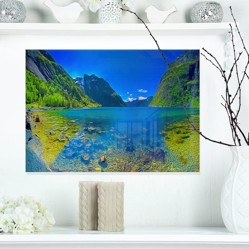 Panoramic View of Norwegian Fjord - Landscape Glossy Metal Wall Art