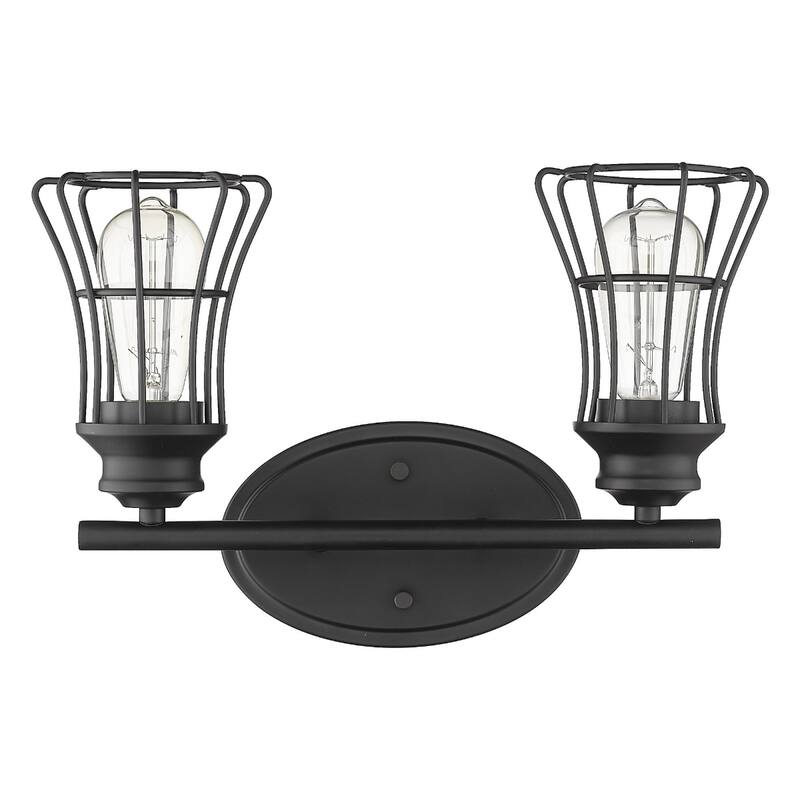 Matte Black 2-Light Vanity Wall Sconce with Cage Shade and Hardwired Fixture for Damp Areas for Bathroom or Hallway