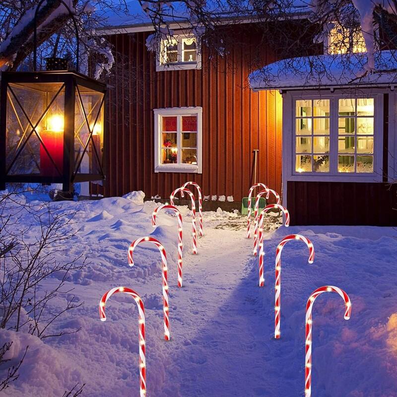 12 Pcs Christmas Candy Cane Pathway Markers Lights, 12" Christmas Stakes Lights - White and Red