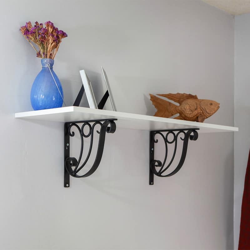 Achla Designs Art Deco Ionic Shelf Bracket, Set of 2, 12 Inch Wide, Black Powder Coat Finish