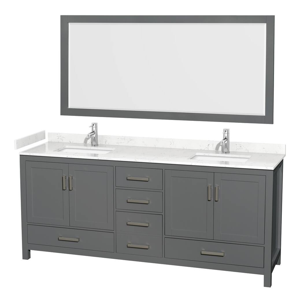 Sheffield Double Bathroom Vanity Set, Cultured Top, 70-Inch Mirror