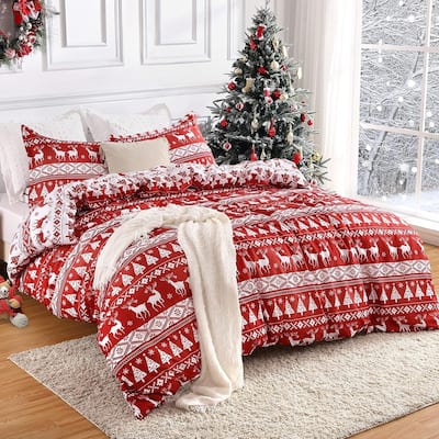 Reversible Printed Christmas Duvet Cover and Pillow Shams Set, Bedding Set
