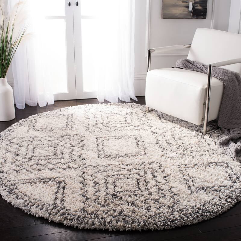 SAFAVIEH Montreal Shag Cleda 2-inch Thick Rug - 6'7" Round - Ivory/Grey