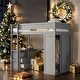 preview thumbnail 1 of 34, Elegant Wood Twin Size Loft Bed with Wardrobes and 2-Drawer Desk with Cabinet, Sturdy Construction & Safety Guaranteed, Gray Grey
