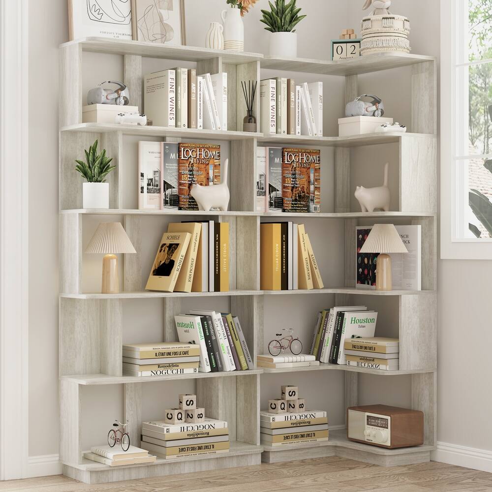 Set Of 2 Free Combination Bookcase Space Saving Corner Bookshelf, L-Shaped Bookcase + I-Shaped Bookcase