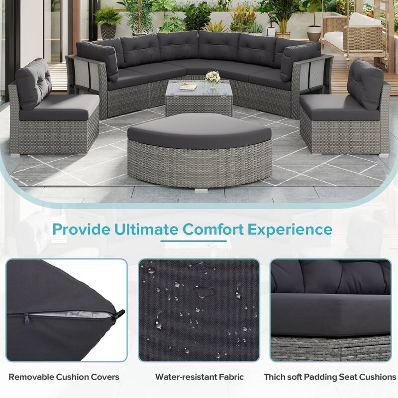 Outdoor 9-Piece Sectional Sofa Set with Coffee Table
