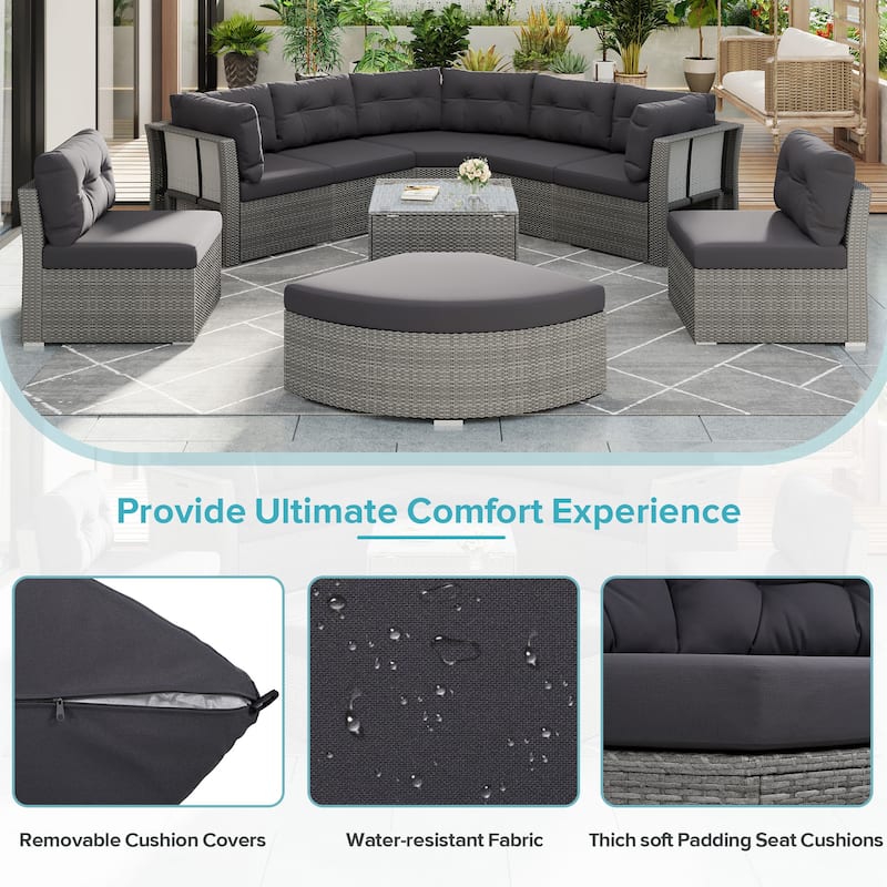 Rattan Sectional Outdoor Furniture Set with Cushions Modular Daybed Iron Frame for Patio Garden Use