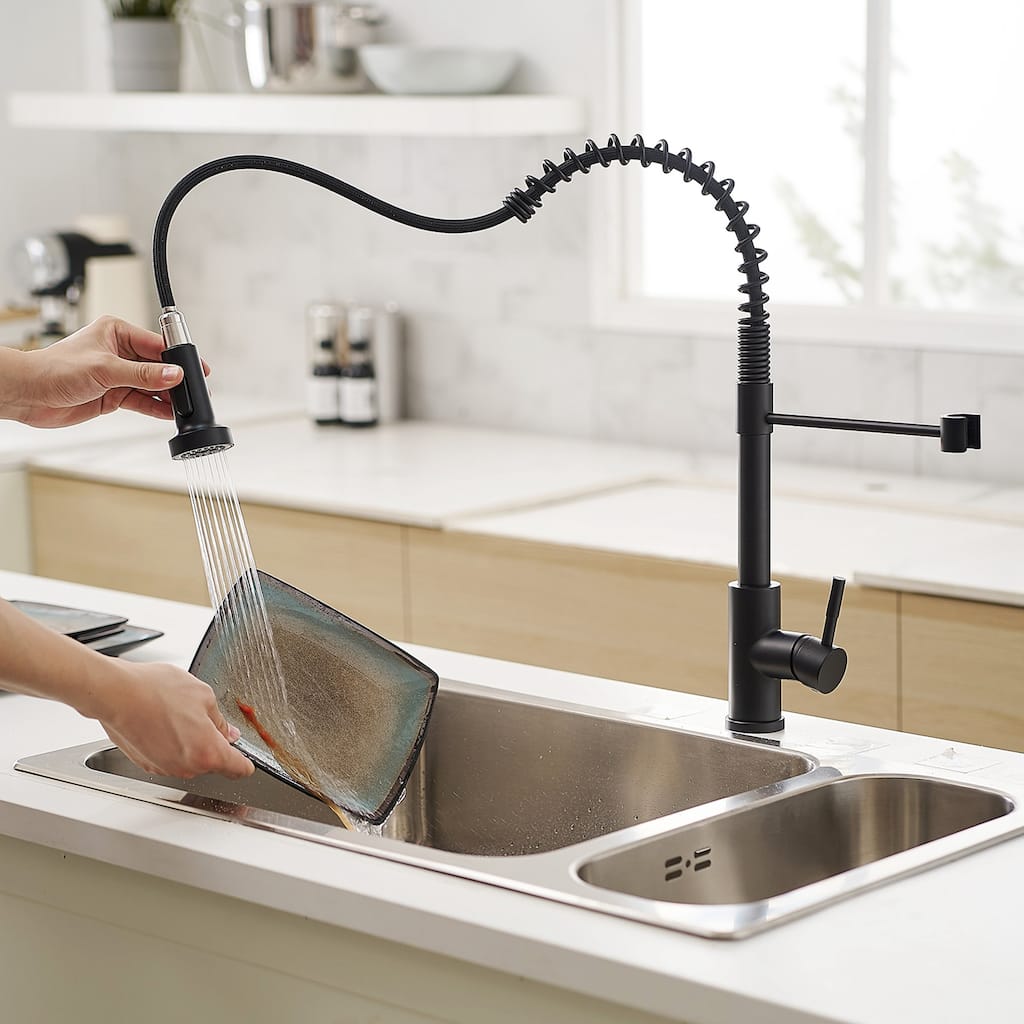 Matte Black and Brushed Nickel Single Handle Pull Out Sprayer Kitchen Faucet with Advanced Spray Kitchen Tap