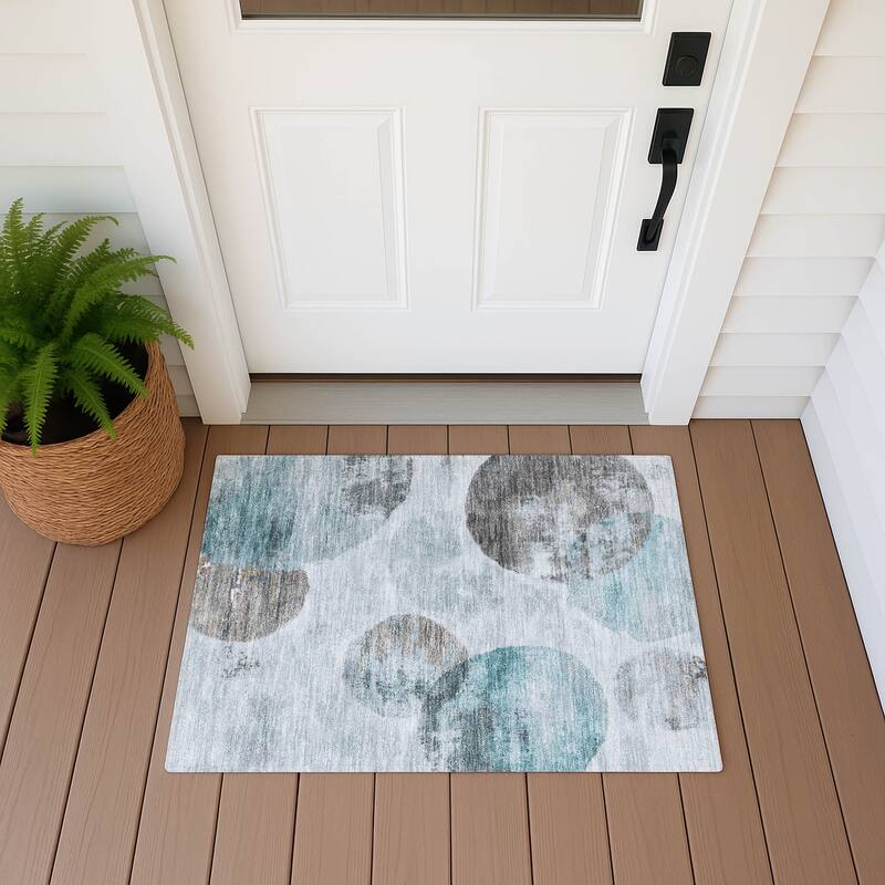 Machine Washable Indoor/ Outdoor Contemporary Micha Chantille Rug - Teal - 1'8" x 2'6"