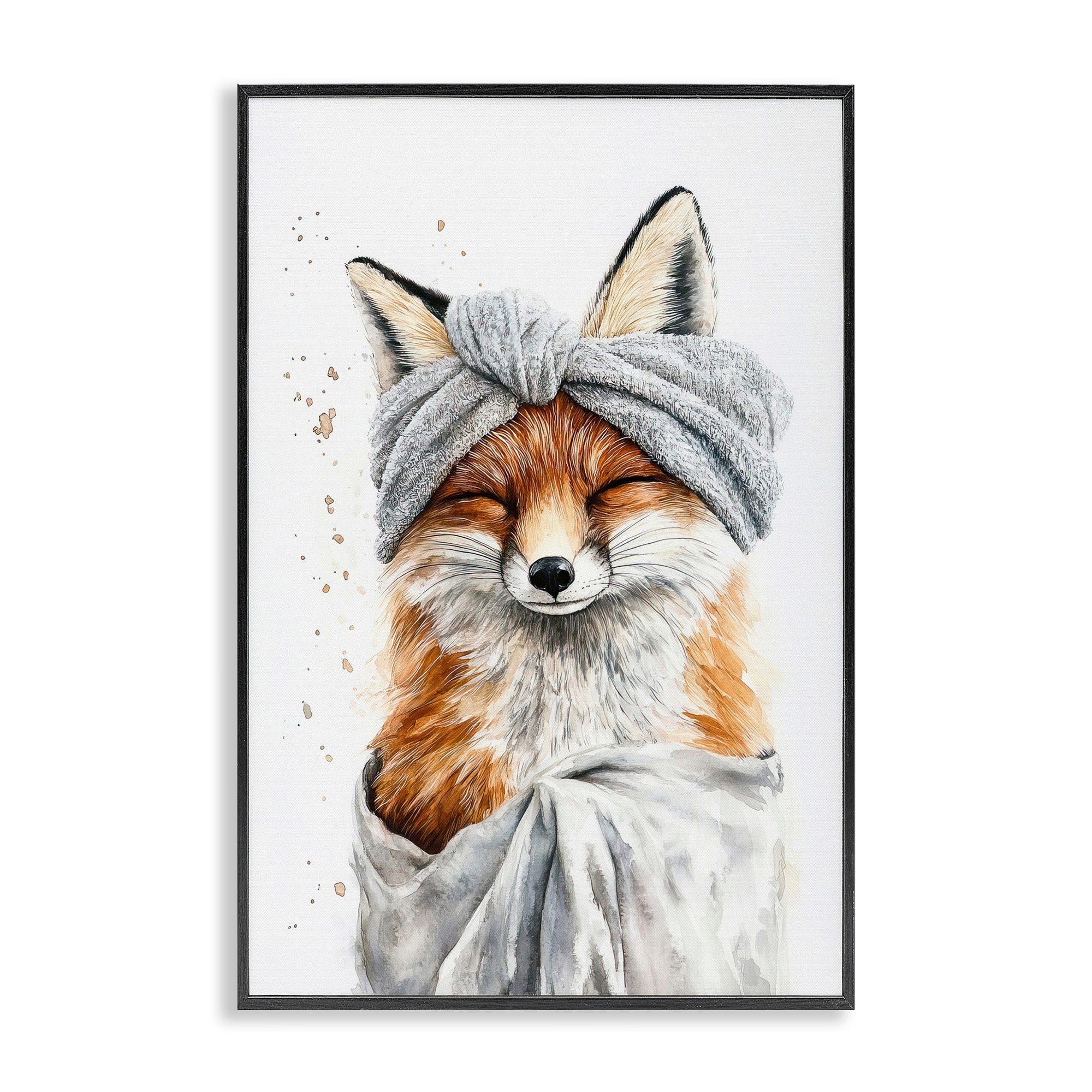 Stupell Bathroom Fox Wrapped in Towel Framed Giclee Art Design By Tina LeCour