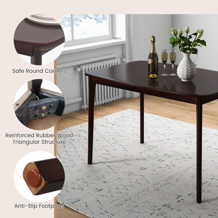 48 Inch Solid Wood Dining Table with Rubber Wood Supporting Legs for Kitchen Dining Room - 48" x 28" x 31"