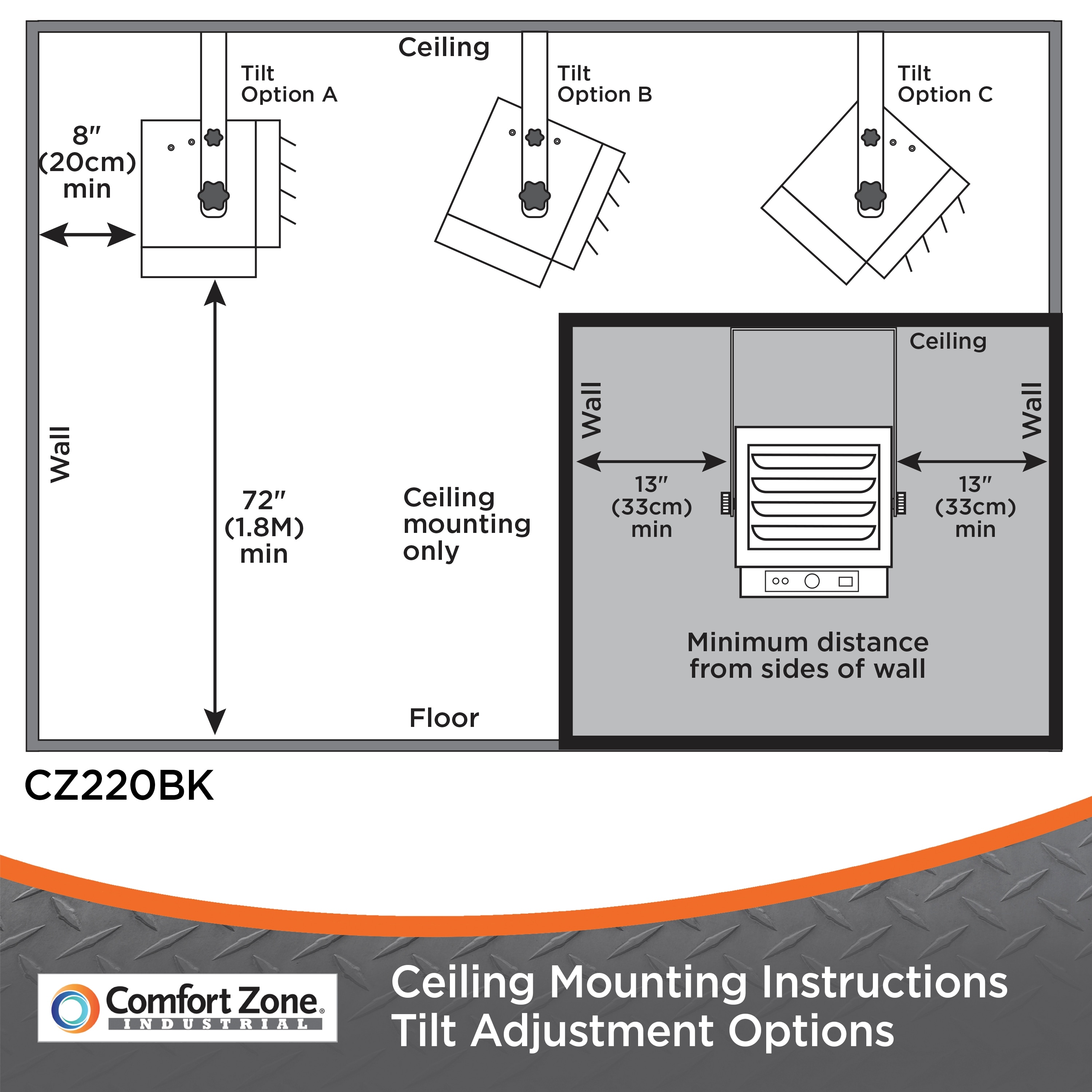 Comfort Zone CZ220 Fan-Forced Ceiling Mount Heater, Black Bed
