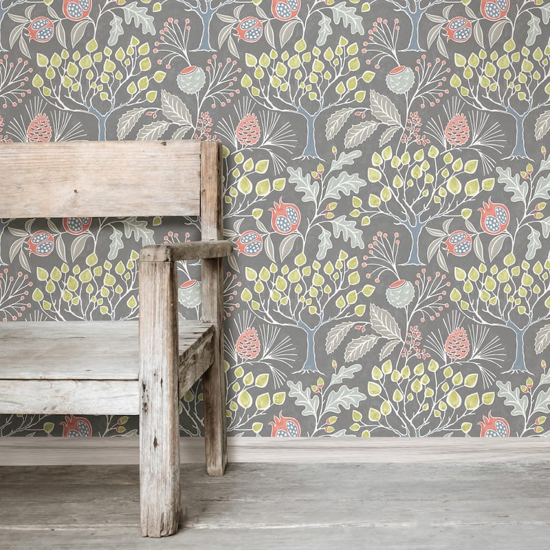 NuWallpaper Groovy Garden Grey Peel & Stick Wallpaper - 216in x 20.5in x 0.025in