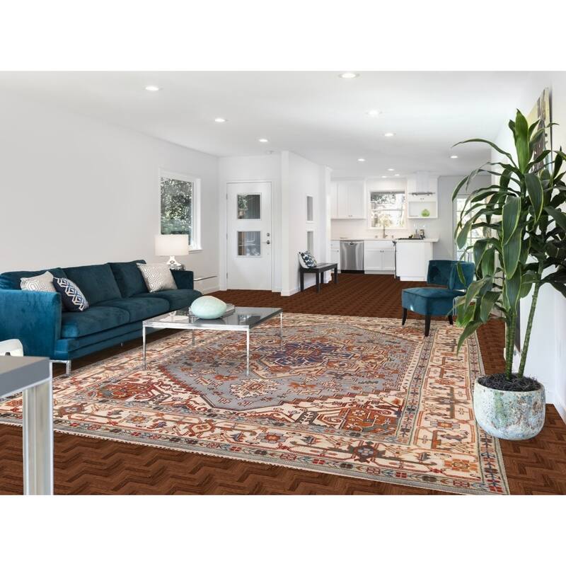Geometric Heriz Serapi Indian Area Rug Handmade Wool Carpet - 8'8" x 12'2"