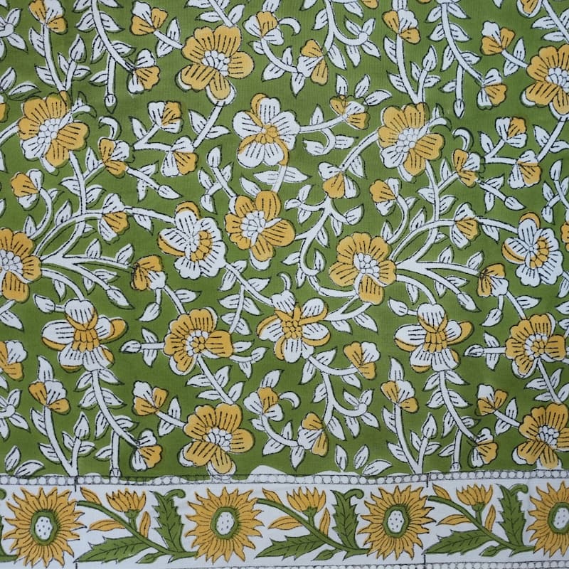 Fabdivine Handmade Block Print Cotton Brown Table Cover or Cloth Dining, Farmhouse & Kitchen Décor
