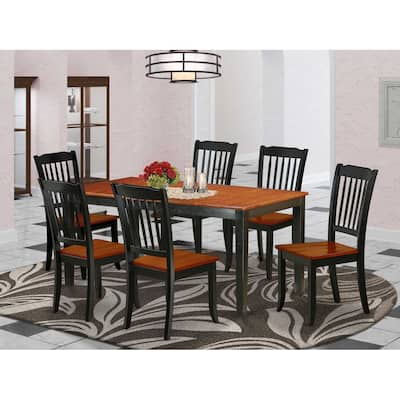 Modern Rectangular Dining Set - 7Pc Table & Chair Set - 54/66 Inch Table with Leaf