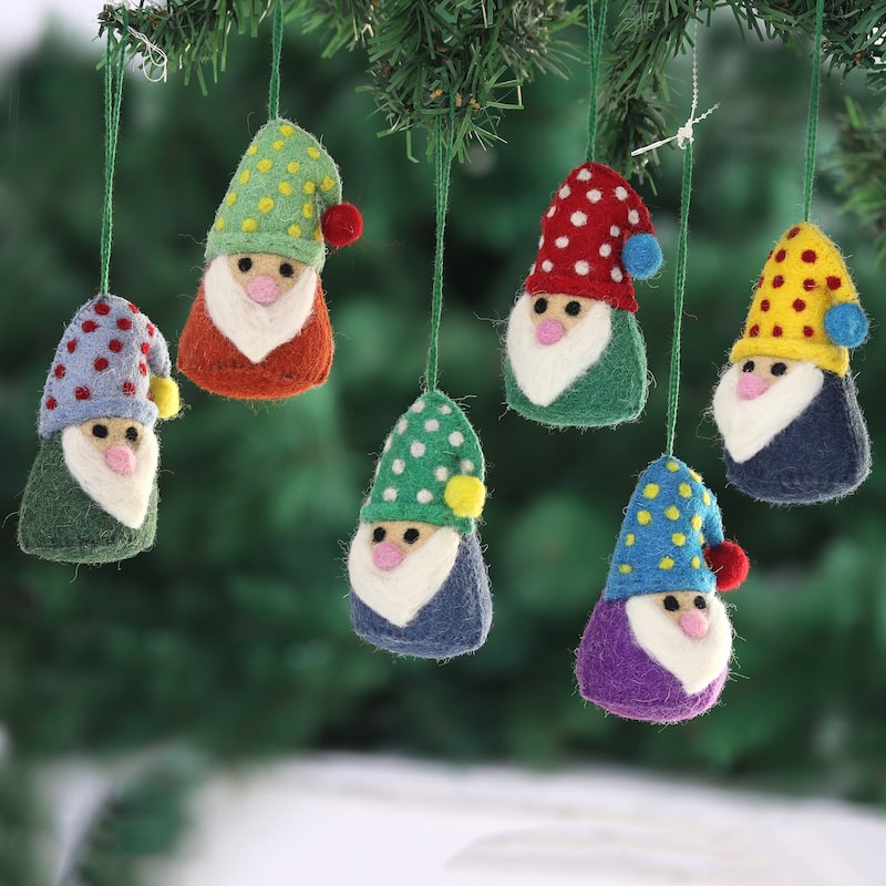 Novica Handmade Nordic Gnomes Felted Wool Ornaments (Set Of 6)