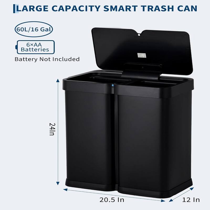 2x8 Gallon Sensor Trash Can with Dual Compartment Soft Lid and Recycling Bin Combo for Kitchen, Bathroom, Office