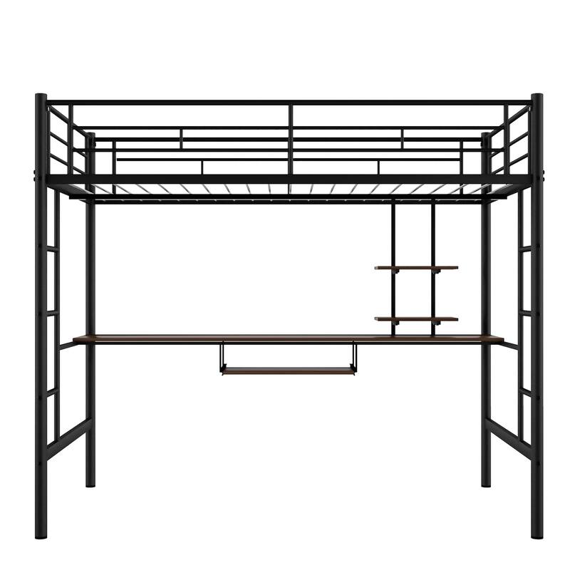 Space-Saving Loft Bed with Desk and Shelf, Full Size, Black
