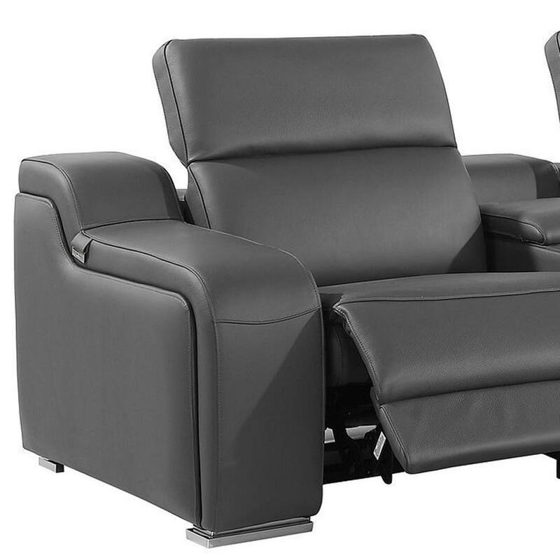 HomeRoots 129" Black Italian Leather Reclining USB Sofa