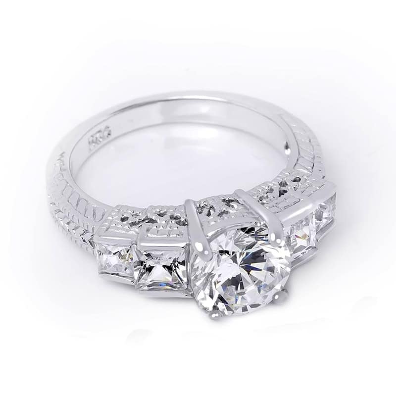 Vintage Inspired Sterling Silver 2.75 CT Engagement Ring Round Cut