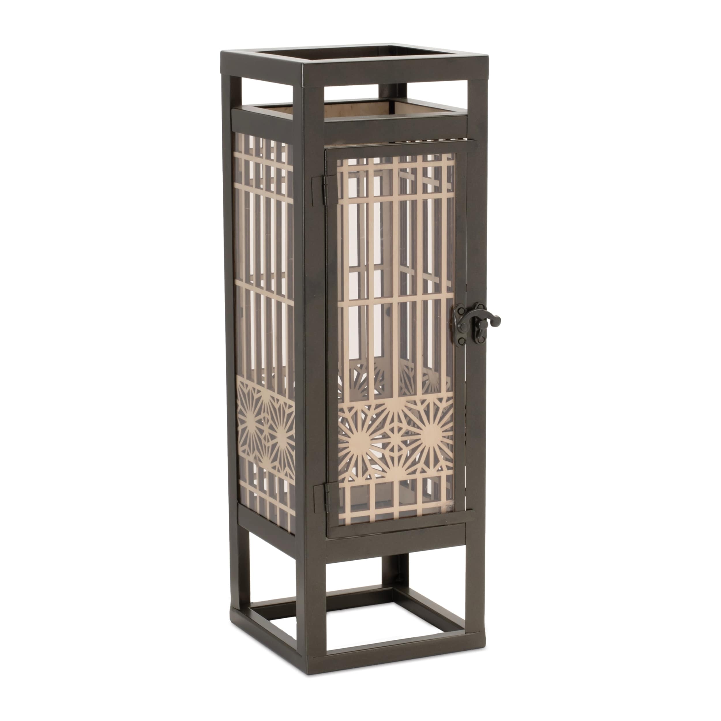 Cut Out Wood Candle Holder with Iron Frame 15"H