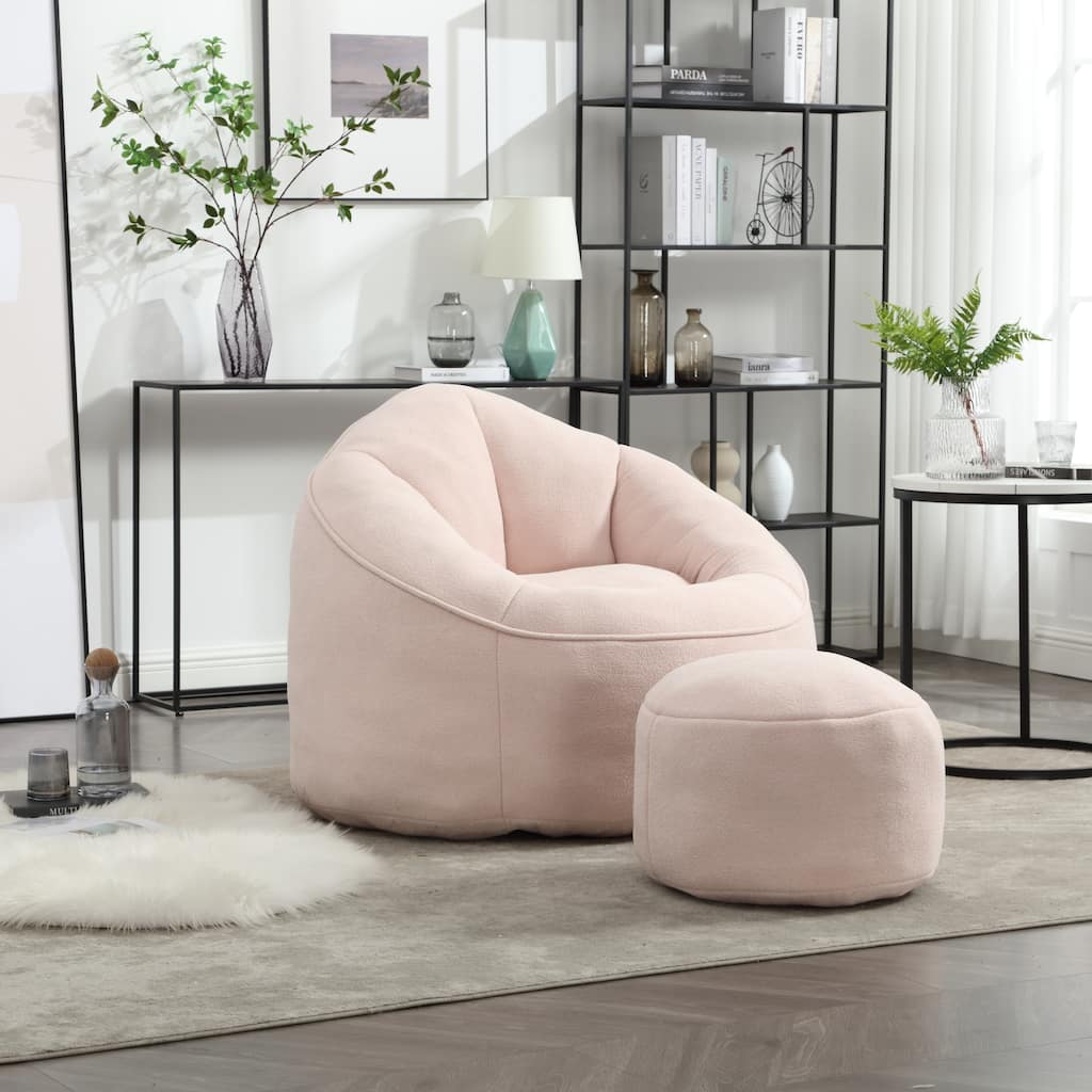 Pink 40" Microfiber Accent Chair with Ottoman