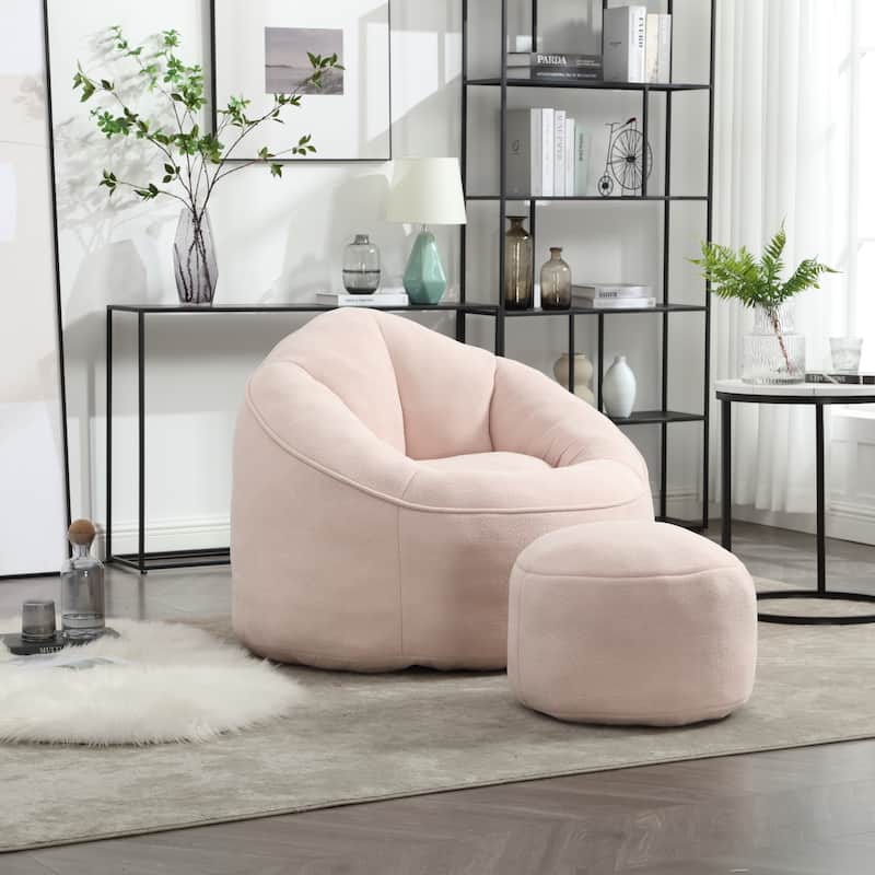 Pink Modern 40" Microfiber Upholstered Accent Chair with Ottoman and Padded Foam Padding Compressed for Living Room - Pink